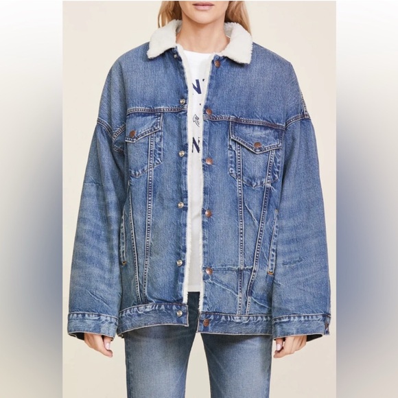Denimist Jackets & Blazers - Denimist x Free People Serena Trucker Blue Denim Jean Jacket Sherpa lined NWT